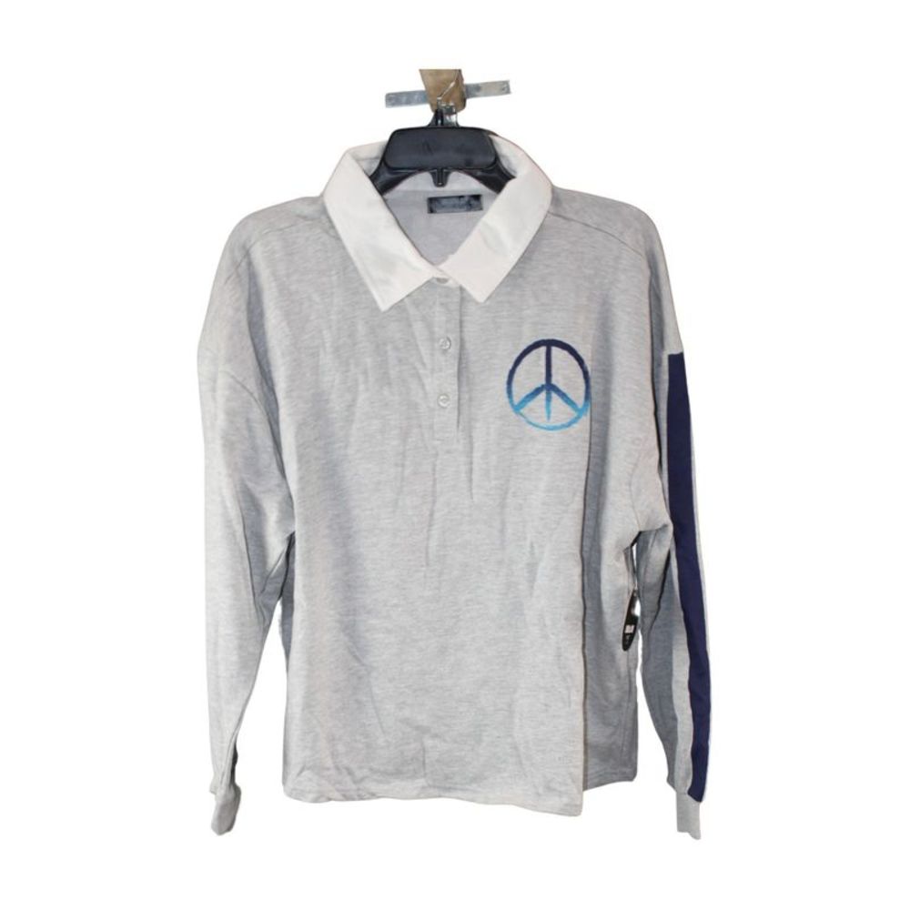 Full Circle Trends Trendy Plus Size Fleece Polo Shirt with, Grey, Size 1X